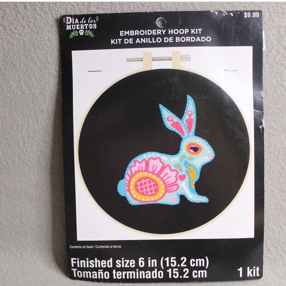 Dia de los Muertos Embroidery Hoop Kit Rabbit Day of the Dead 6 in DIY